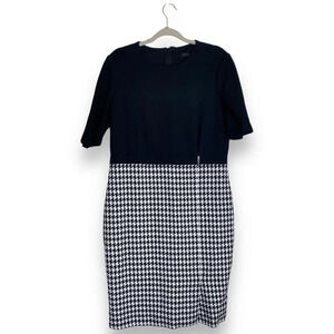 TED BAKER Johan Mixed Media Dress Houndstooth Black White Ted 6 US Plus Size 2X